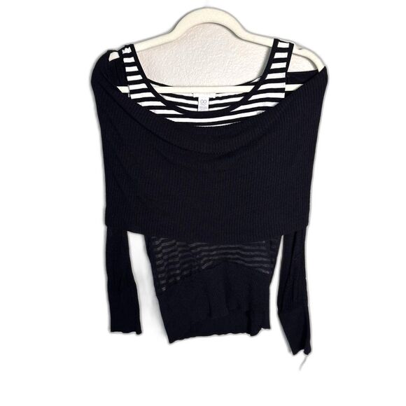 Chico's Tops - Chicos Top Womens 00 XS Black White Striped Cold Shoulder Knit Sweater Layered